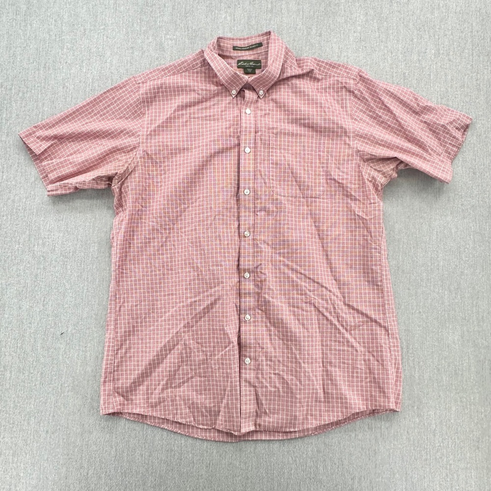 Eddie‎ Bauer Mens XL Tall Red Plaid Short Sleeve Button Down Shirt Relaxed Fit
